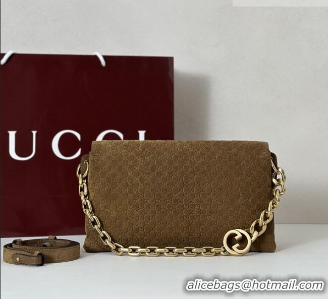 Best Grade Gucci Medium shoulder bag with chain in GG Suede 857622 Brown 2026