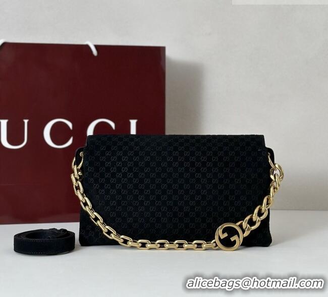 Market Sells Gucci Medium shoulder bag with chain in GG Suede 857622 Black 2026
