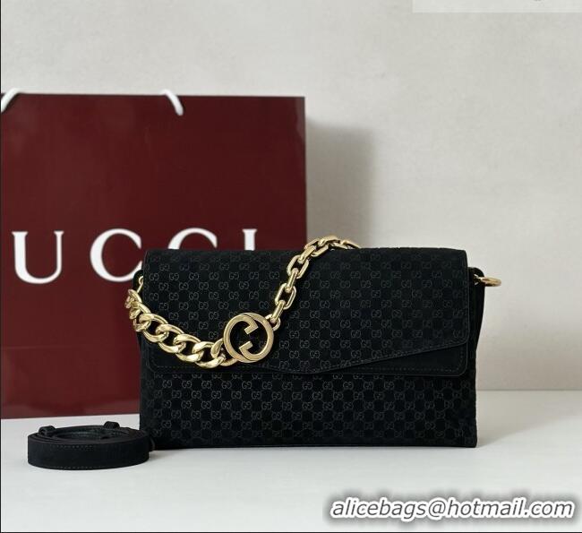 Market Sells Gucci Medium shoulder bag with chain in GG Suede 857622 Black 2026