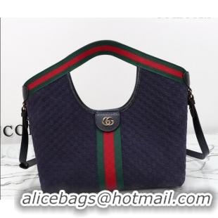 Good Taste Gucci Giglio Small Tote Bag in GG Suede 860845 Blue 2026
