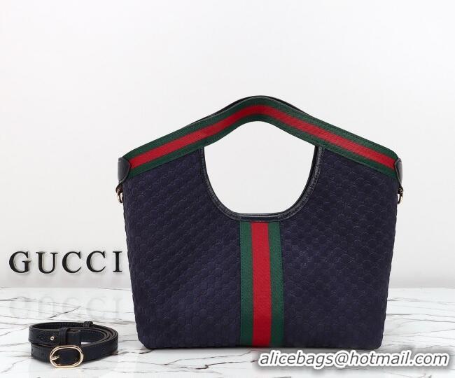 Good Taste Gucci Giglio Small Tote Bag in GG Suede 860845 Blue 2026