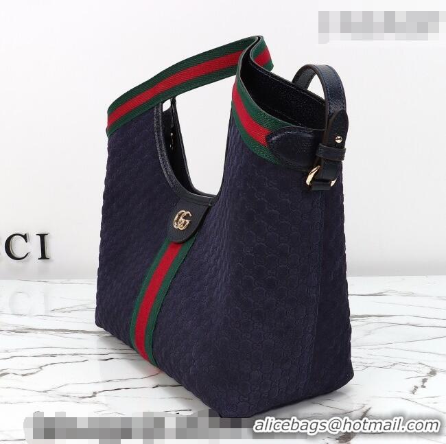 Good Taste Gucci Giglio Small Tote Bag in GG Suede 860845 Blue 2026