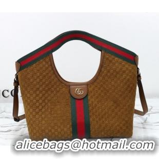 Grade Quality Gucci Giglio Small Tote Bag in GG Suede 860845 Brown 2026