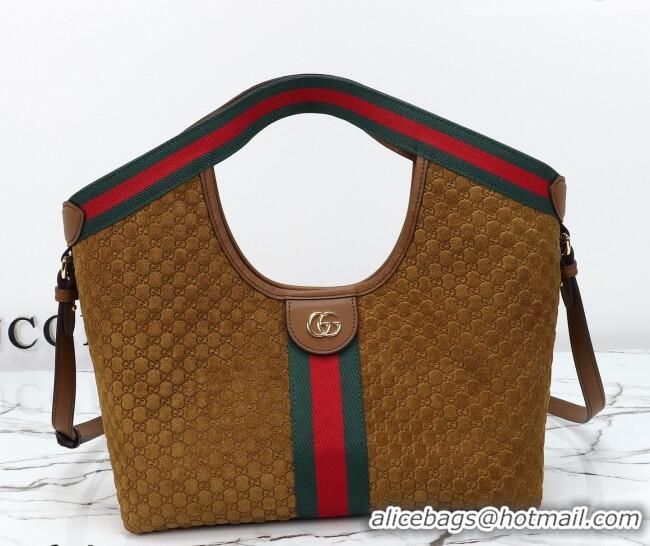 Grade Quality Gucci Giglio Small Tote Bag in GG Suede 860845 Brown 2026