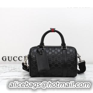 Best Quality Gucci Men's GG Leather Emblem small duffle bag 855789 Black 2026