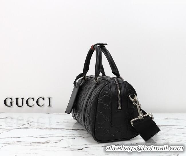 Best Quality Gucci Men's GG Leather Emblem small duffle bag 855789 Black 2026
