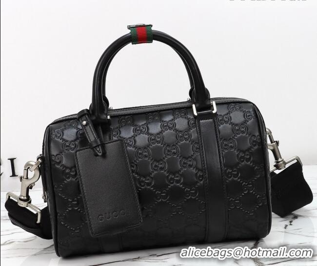 Best Quality Gucci Men's GG Leather Emblem small duffle bag 855789 Black 2026
