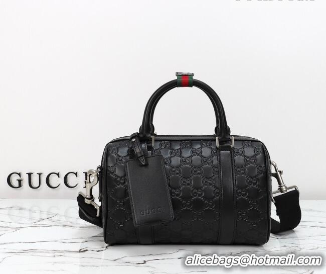 Best Quality Gucci Men's GG Leather Emblem small duffle bag 855789 Black 2026