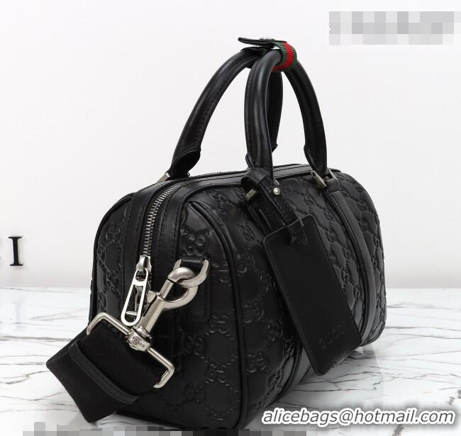 Best Quality Gucci Men's GG Leather Emblem small duffle bag 855789 Black 2026