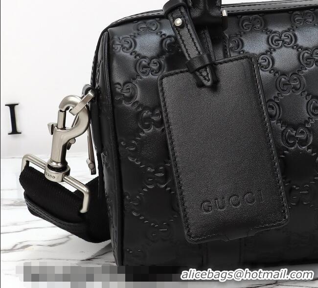 Best Quality Gucci Men's GG Leather Emblem small duffle bag 855789 Black 2026