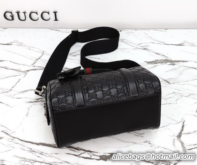 Best Quality Gucci Men's GG Leather Emblem small duffle bag 855789 Black 2026