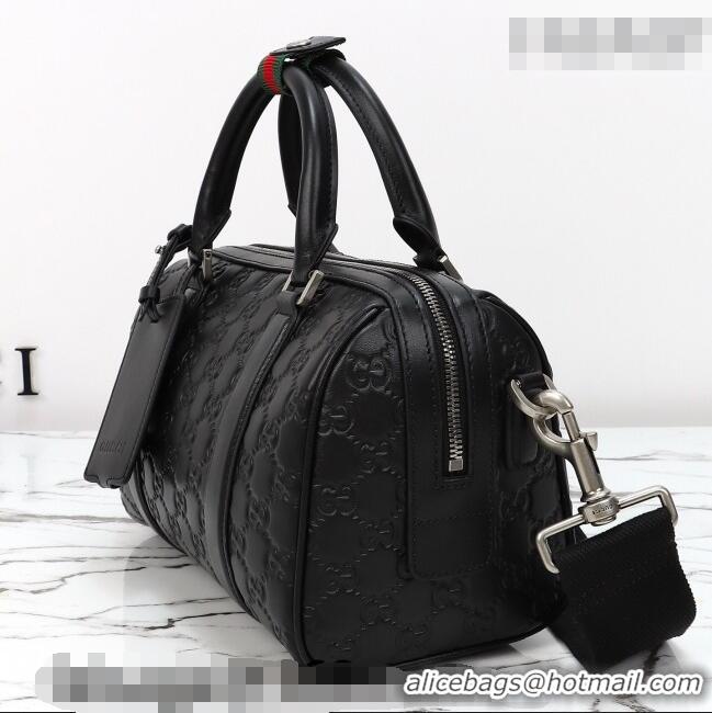 Best Quality Gucci Men's GG Leather Emblem small duffle bag 855789 Black 2026