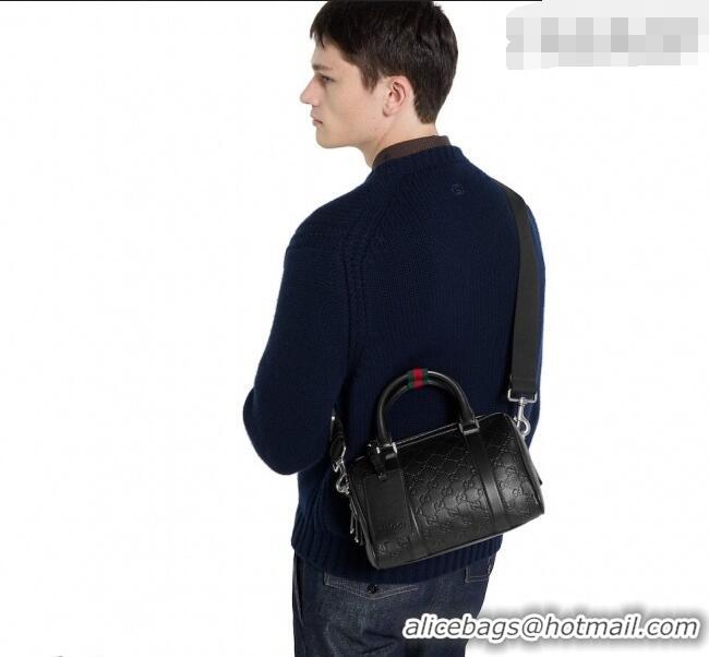 Best Quality Gucci Men's GG Leather Emblem small duffle bag 855789 Black 2026