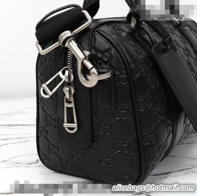 Best Quality Gucci Men's GG Leather Emblem small duffle bag 855789 Black 2026