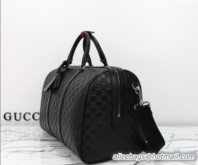 Buy Fashionable Gucci Men's GG Leather Emblem medium duffle bag 850220 Black 2026