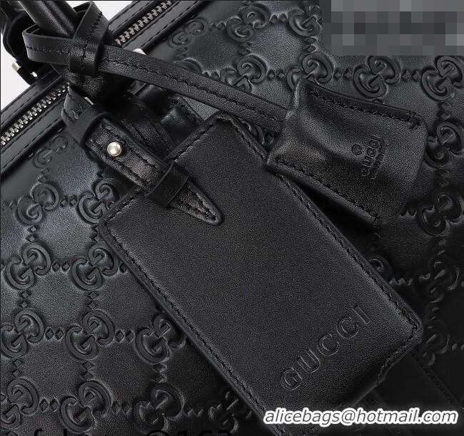 Buy Fashionable Gucci Men's GG Leather Emblem medium duffle bag 850220 Black 2026