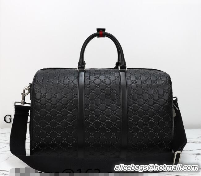 Buy Fashionable Gucci Men's GG Leather Emblem medium duffle bag 850220 Black 2026