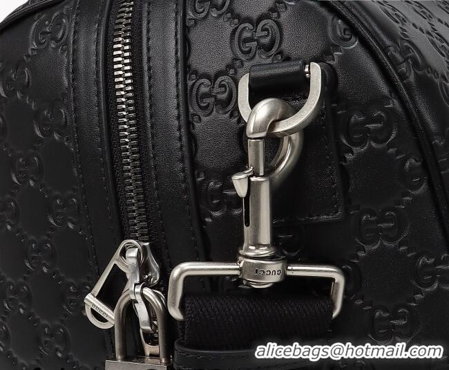 Buy Fashionable Gucci Men's GG Leather Emblem medium duffle bag 850220 Black 2026