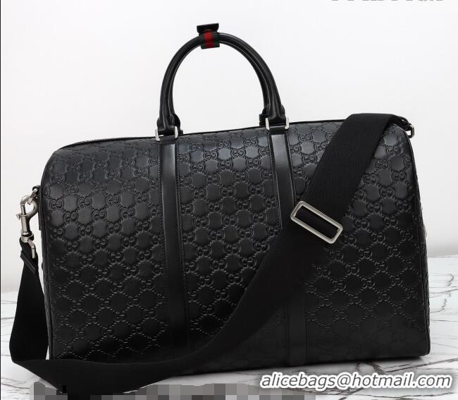 Buy Fashionable Gucci Men's GG Leather Emblem medium duffle bag 850220 Black 2026