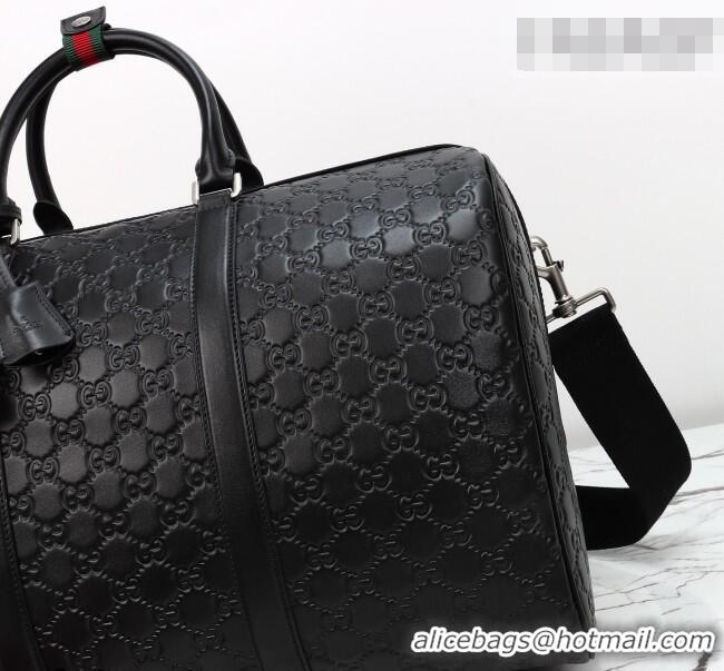 Buy Fashionable Gucci Men's GG Leather Emblem medium duffle bag 850220 Black 2026