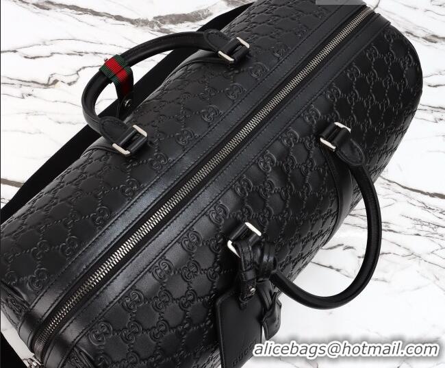 Buy Fashionable Gucci Men's GG Leather Emblem medium duffle bag 850220 Black 2026