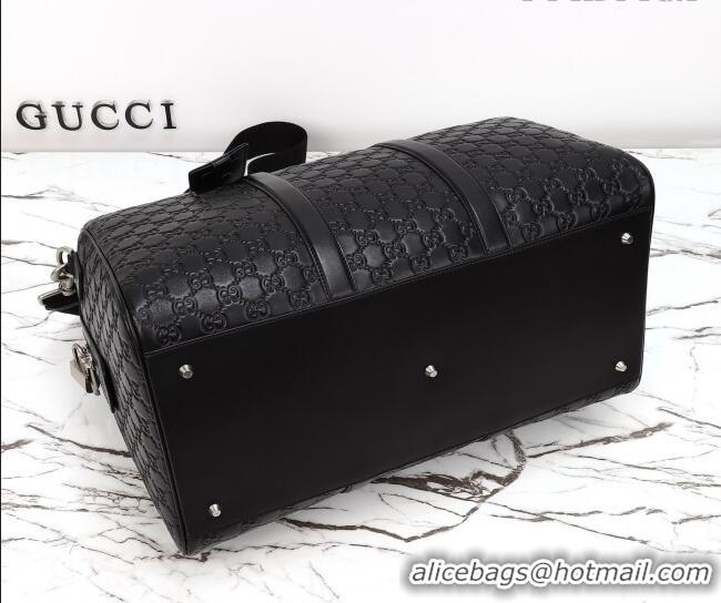 Buy Fashionable Gucci Men's GG Leather Emblem medium duffle bag 850220 Black 2026