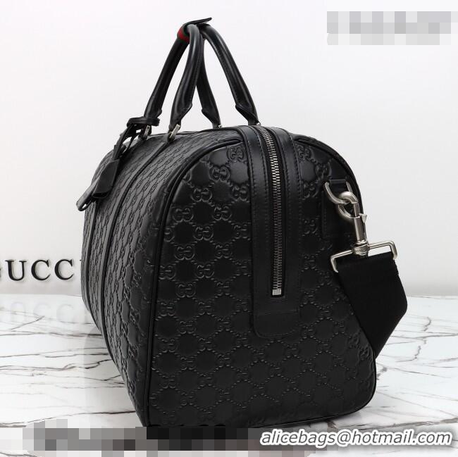 Buy Fashionable Gucci Men's GG Leather Emblem medium duffle bag 850220 Black 2026