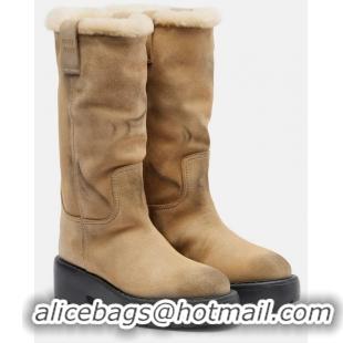​Trendy Design Miu Miu Shearling-lined Suede Knee-high Boots 5443 Beige