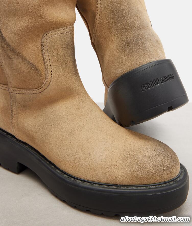 ​Trendy Design Miu Miu Shearling-lined Suede Knee-high Boots 5443 Beige