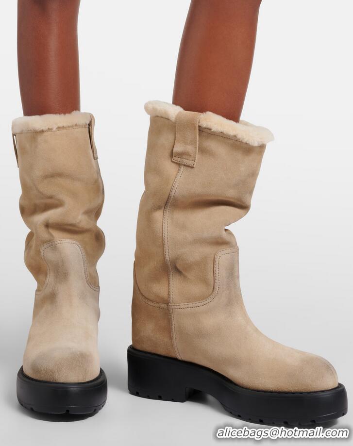​Trendy Design Miu Miu Shearling-lined Suede Knee-high Boots 5443 Beige