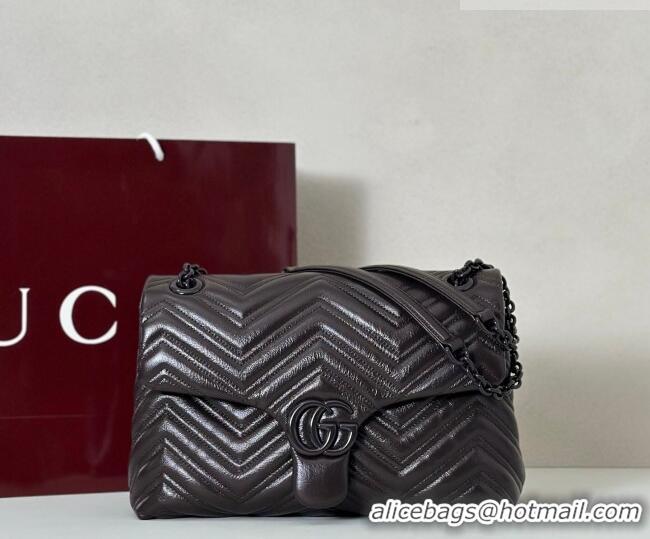 Luxury Cheap Gucci GG Marmont Leather medium shoulder bag 850676 Dark Brown 2026