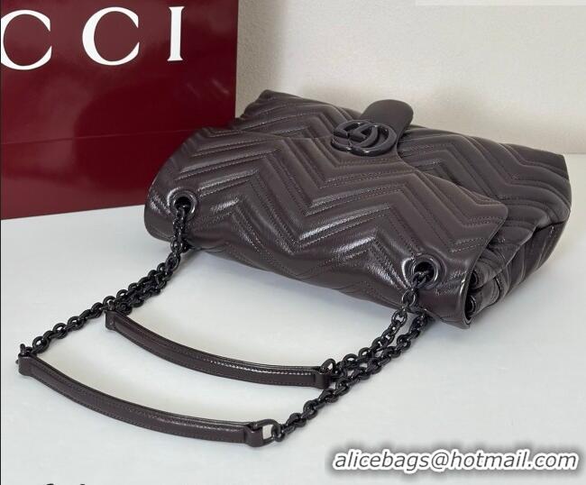 Luxury Cheap Gucci GG Marmont Leather medium shoulder bag 850676 Dark Brown 2026