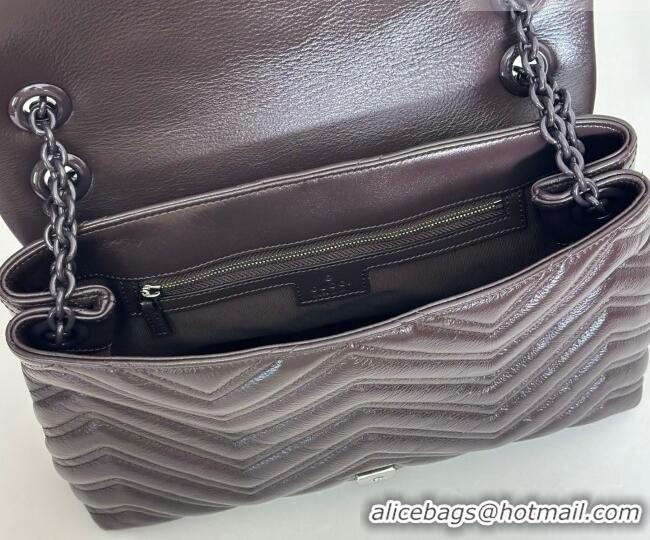 Luxury Cheap Gucci GG Marmont Leather medium shoulder bag 850676 Dark Brown 2026