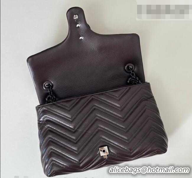 Luxury Cheap Gucci GG Marmont Leather medium shoulder bag 850676 Dark Brown 2026