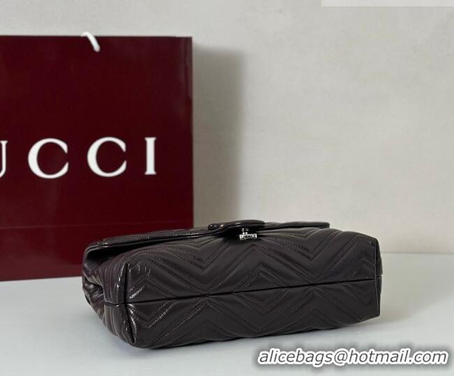 Luxury Cheap Gucci GG Marmont Leather medium shoulder bag 850676 Dark Brown 2026