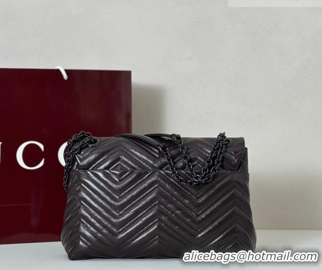 Luxury Cheap Gucci GG Marmont Leather medium shoulder bag 850676 Dark Brown 2026