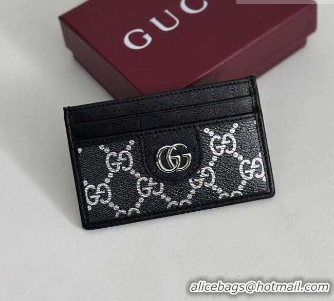 Unique Grade Gucci Card Case in GG Fabric 834795 Black/Silver 2026