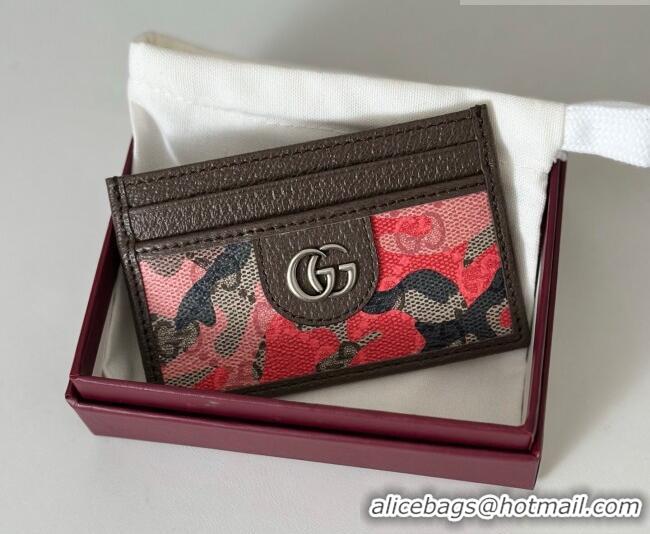 Super Quality Gucci Card Case in Camouflage GG Fabric 834795 Pink/Red 2026