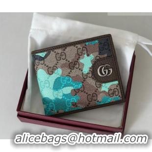 New Design Gucci Bi-fold Wallet in Camouflage GG Fabric 834271 Blue 2026
