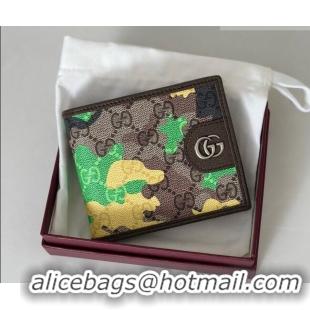 Best Quality Gucci Bi-fold Wallet in Camouflage GG Fabric 834271 Green/Yellow 2026