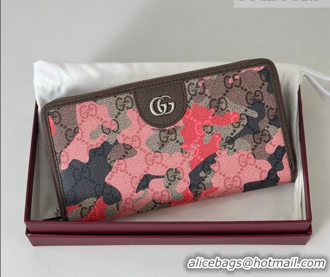 Top Design Gucci Zip-around Wallet in Camouflage GG Fabric 834694 Pink/Red 2026