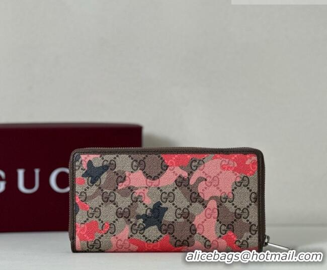 Top Design Gucci Zip-around Wallet in Camouflage GG Fabric 834694 Pink/Red 2026