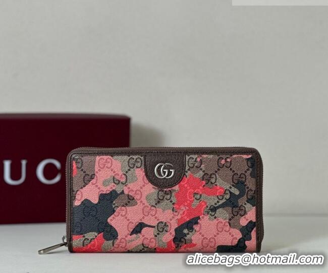 Top Design Gucci Zip-around Wallet in Camouflage GG Fabric 834694 Pink/Red 2026