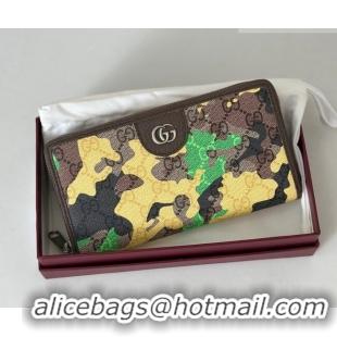 Buy Fashionable Gucci Zip-around Wallet in Camouflage GG Fabric 834694 Green/Yellow 2026