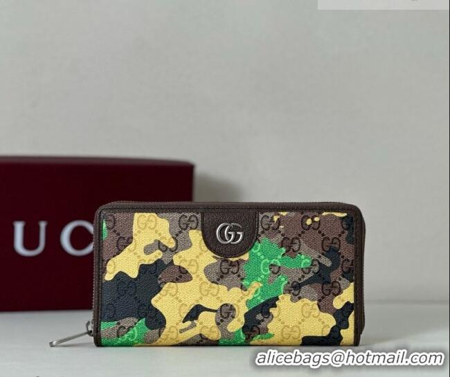 Buy Fashionable Gucci Zip-around Wallet in Camouflage GG Fabric 834694 Green/Yellow 2026