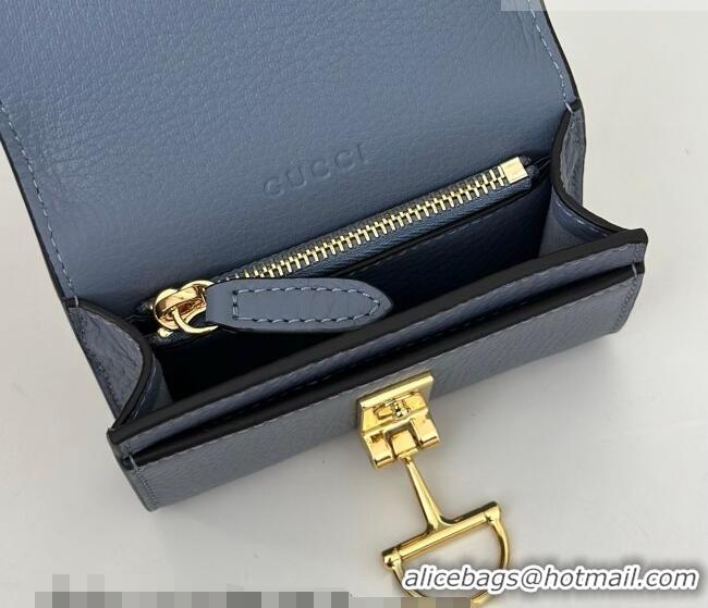 Top Design Gucci Softbit Leather card case with Half Horsebit 828148 Light Blue 2026