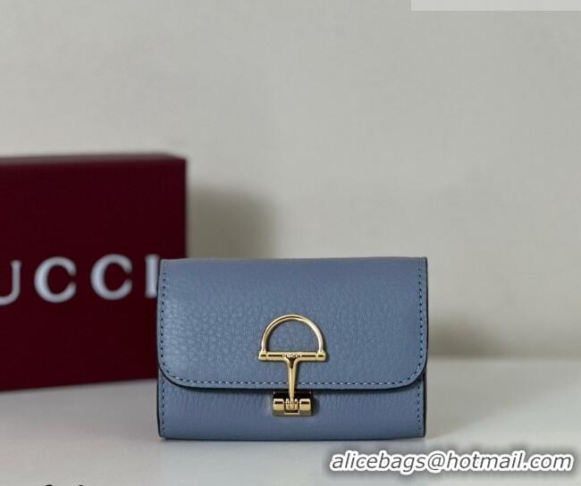 Top Design Gucci Softbit Leather card case with Half Horsebit 828148 Light Blue 2026