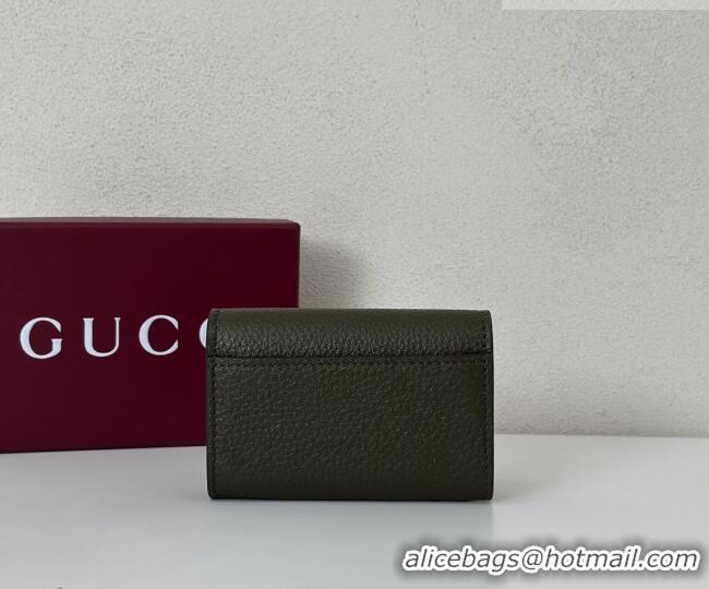 Famous Brand Gucci Softbit Leather card case with Half Horsebit 828148 Dark Green 2026