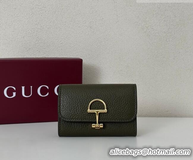 Famous Brand Gucci Softbit Leather card case with Half Horsebit 828148 Dark Green 2026