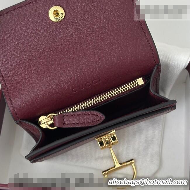 Luxury Cheap Gucci Softbit Leather card case with Half Horsebit 828148 Dark Burgundy 2026